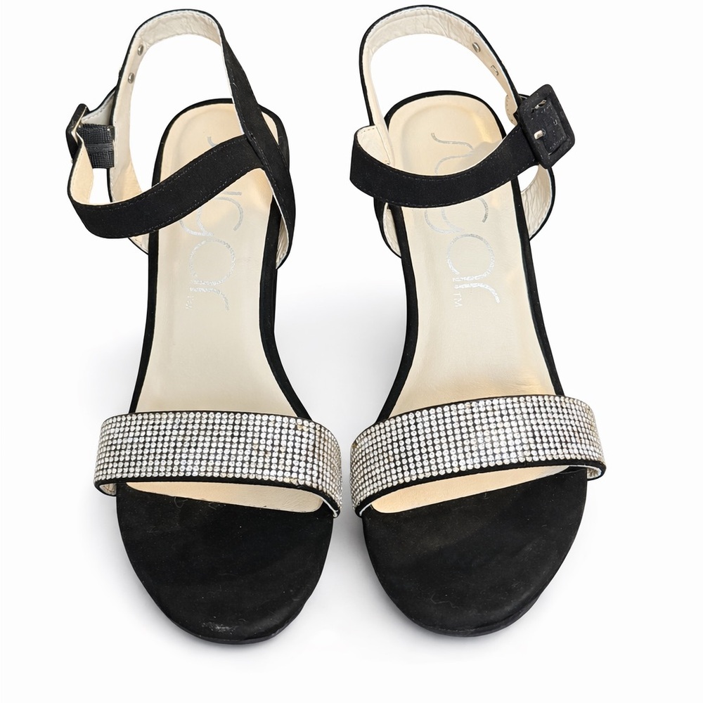 Sugar Chili Rhinestone Wedge Sandals Black Faux Suede Women’s 9.5 - Picture 2 of 6